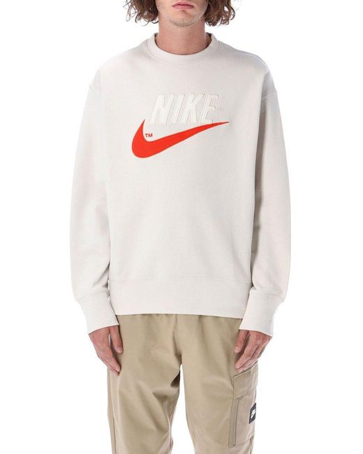 Nike Cotton Logo Embroidered Crewneck Sweatshirt in Beige (Natural) for ...