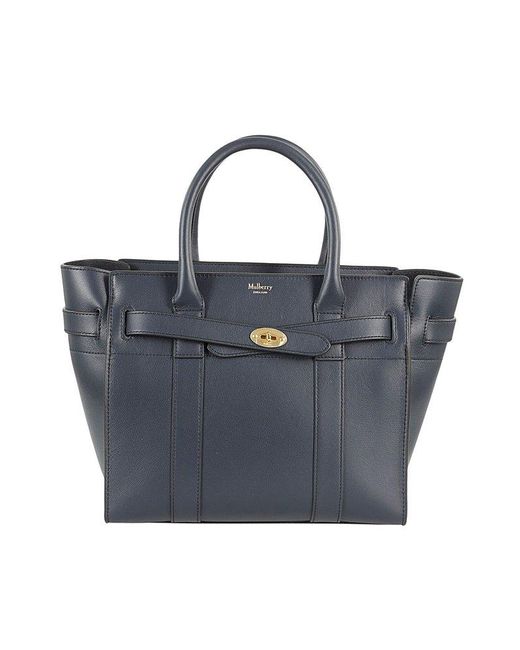Mulberry Blue Small Zipped Bayswater Tote Bag