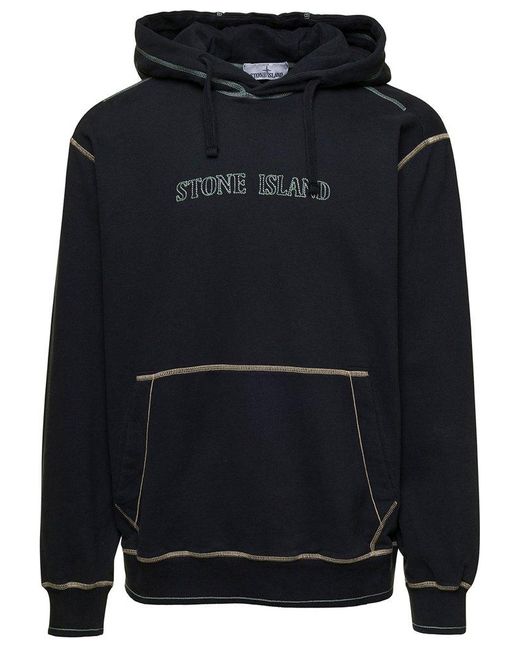 Stone Island Black Hoodie With Contrasting Embroidered Logo for men