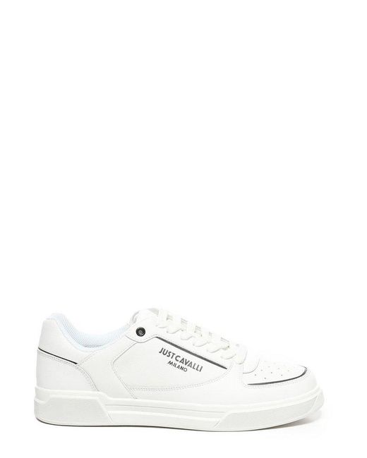 Just Cavalli White Logo Printed Low-Top Sneakers for men