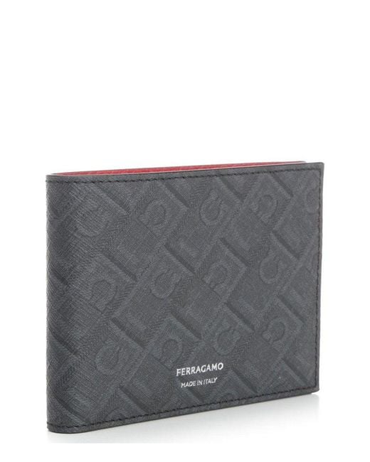 Ferragamo Gray Monogram Printed Bi-Fold Wallet for men