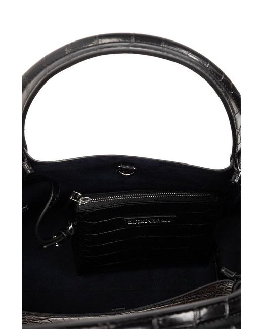 Emporio Armani Black Shopper Bag With Mock-croc Finish And Logo Charm