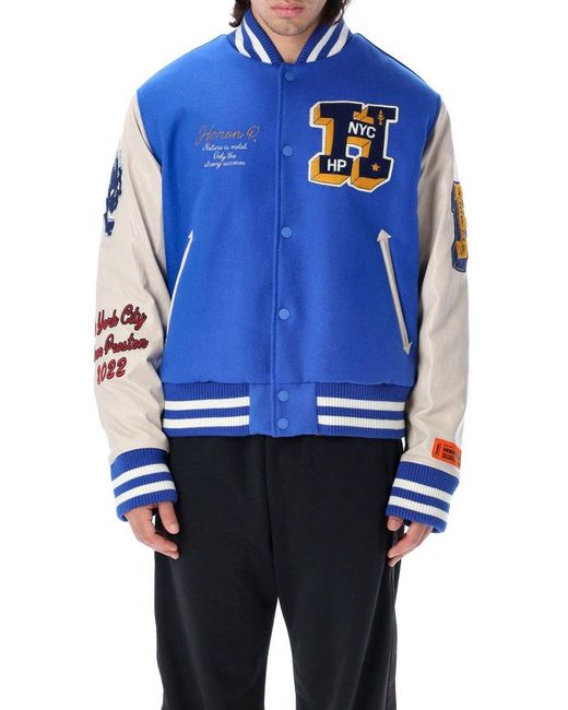 Heron Preston Blue Patch Detailed Varsity Jacket for men