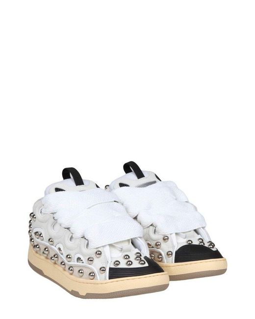 Lanvin White Curb Round Toe Lace-up Sneakers