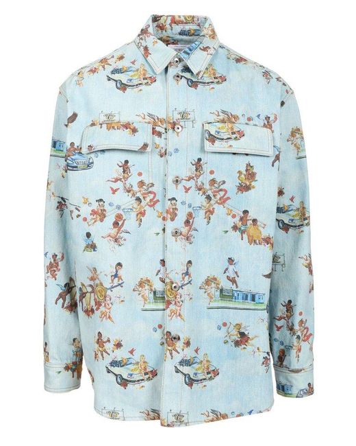 Off-White c/o Virgil Abloh Blue Fresco Print Denim Shirt for men