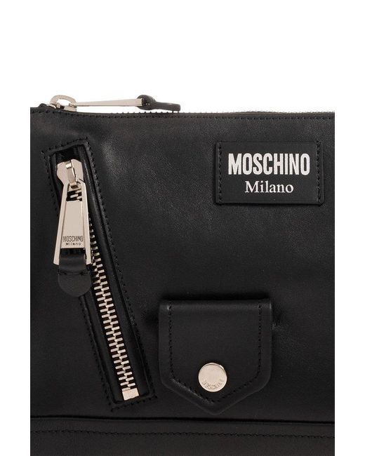 Moschino Black Zip Detailed Clutch Bag for men