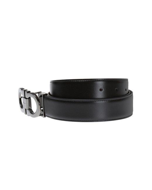 Ferragamo Black Gancini Buckled Reversible Belt for men