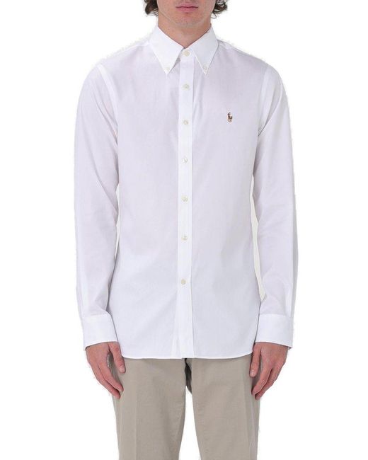 Polo Ralph Lauren White Logo Embroidered Buttoned Shirt for men
