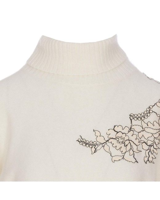 Twin Set White Floral Intarsia-knitted High-neck Jumper