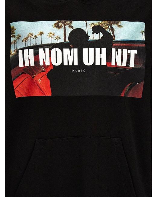 Ih Nom Uh Nit Black Logo Printed Drawstring Hoodie for men