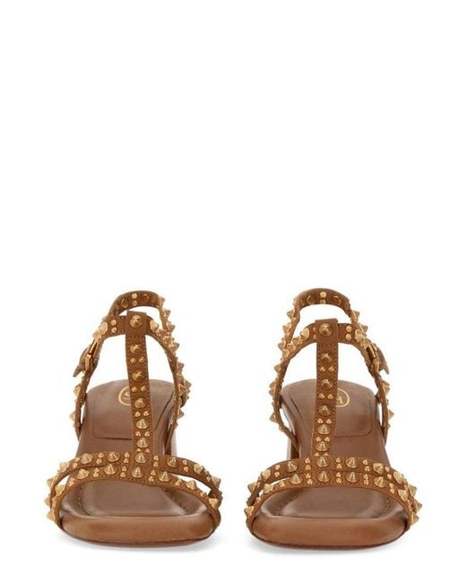 Ash Brown Janice Stud-embellished Slingback Sandals
