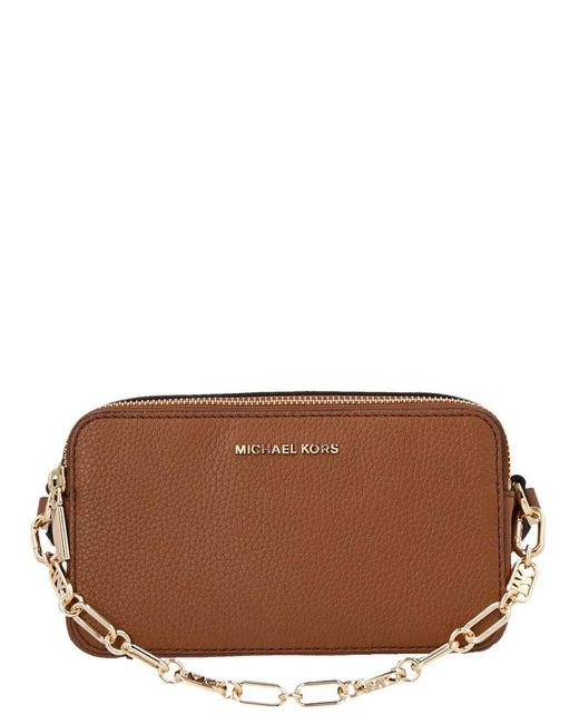 Michael Kors Jet Set Small Pebbled Leather Double Zip Camera Bag in Brown
