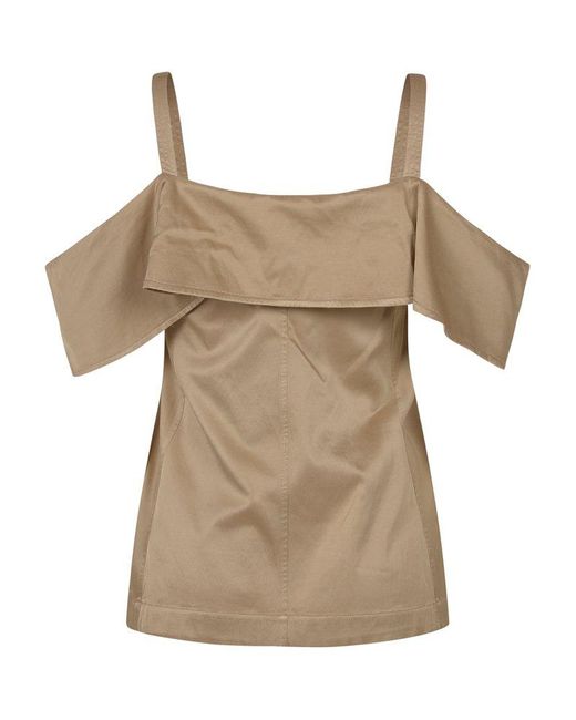 Burberry Natural Cold-shoulder Button-detailed Blouse