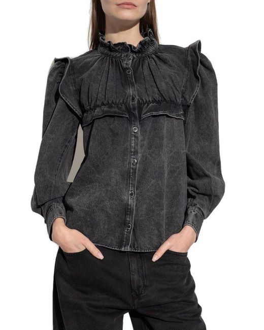 Étoile Isabel Marant Idety Ruffled Denim Shirt in Black | Lyst