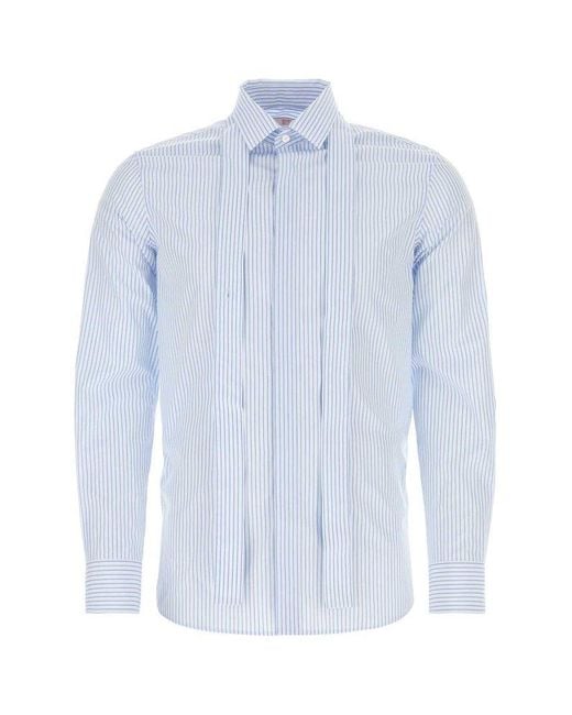 Valentino Blue Scarf Detailed Striped Shirt for men