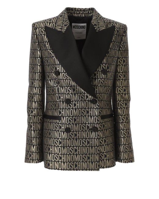 Moschino Black Metallic Monogram-printed Double Breasted Blazer