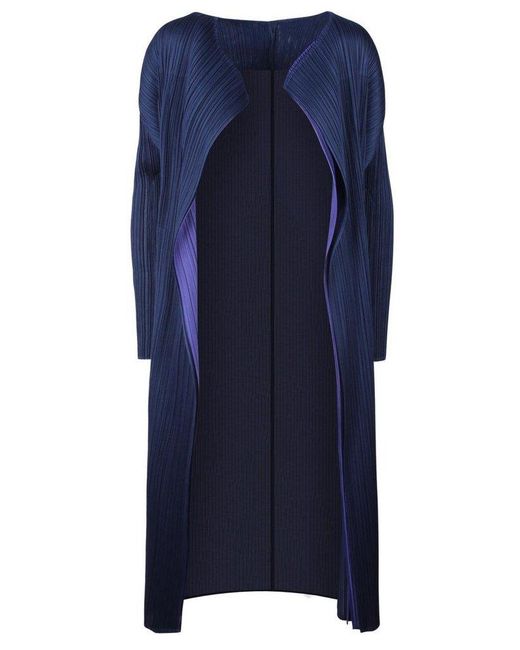 Pleats Please Issey Miyake Blue Merry Bicolor Coat