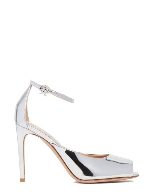 Gianvito Rossi White Ethel Squared Peep Toe Sandals