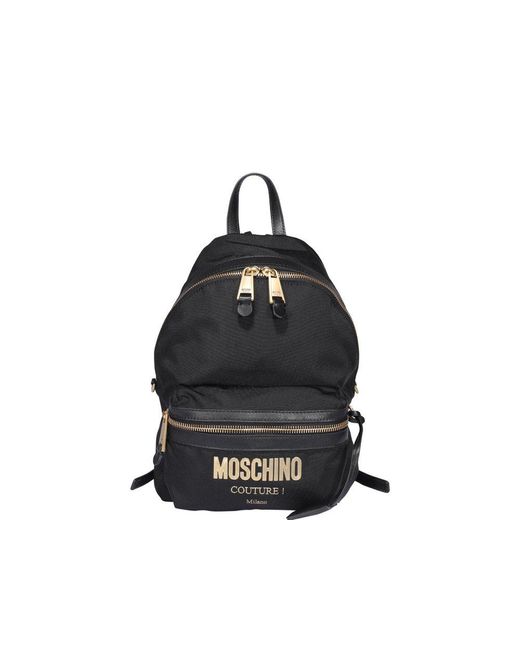 Moschino Black Logo Plaque Zipped Backpack