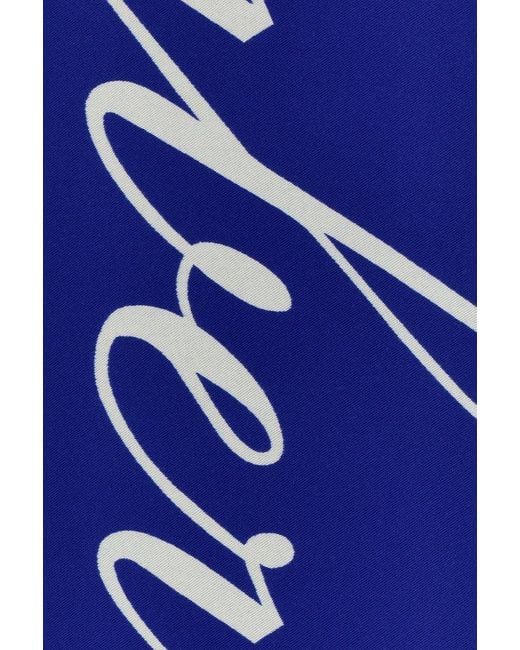 Burberry Blue Logo Intarsia-knit Fringe-edged Scarf