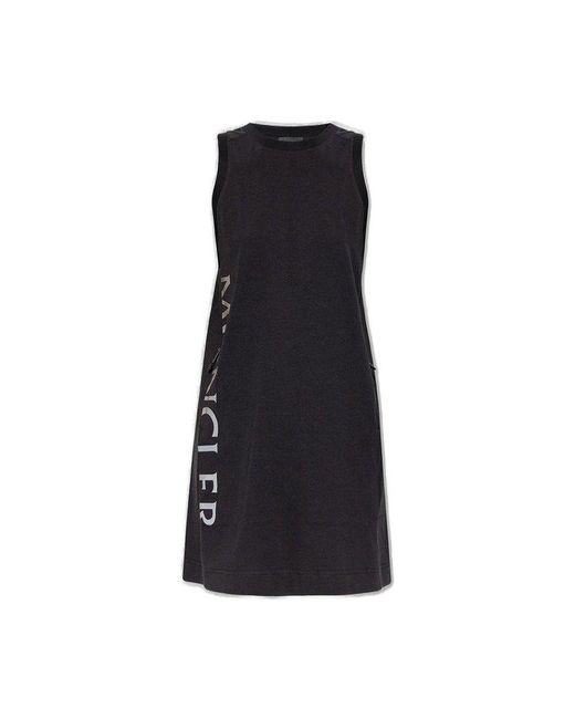 Moncler Black Logo Printed Sleeveless Mini Dress