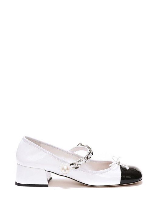 Miu Miu White Two-tone Bow-detailed Pumps