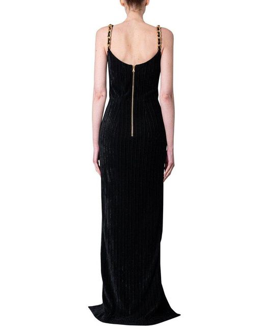 Balmain Black Embellished Velvet Maxi Dress