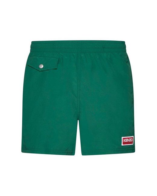 KENZO Green Logo Patch Swim Trunks for men