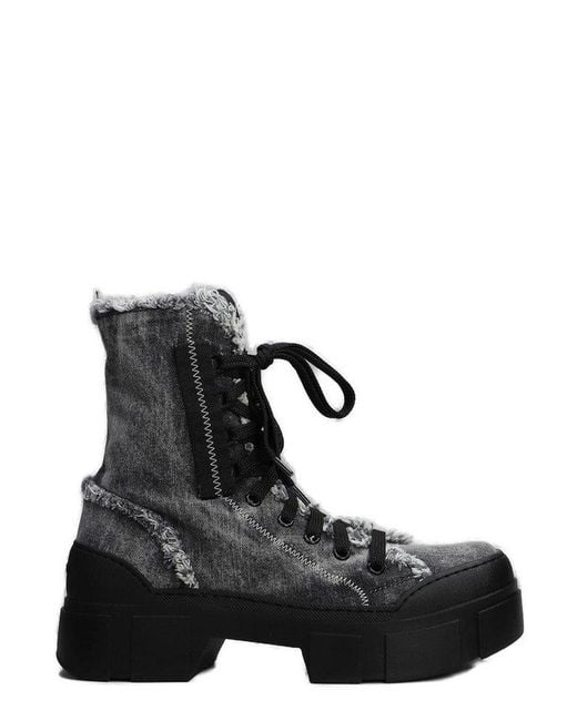 Vic Matié Black Distressed Denim Lace-Up Boots