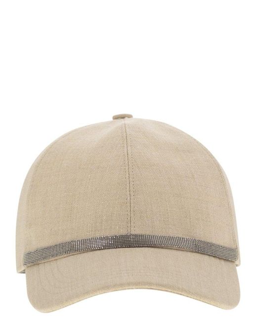 Brunello Cucinelli Natural Linen Baseball Hat With Shiny Band