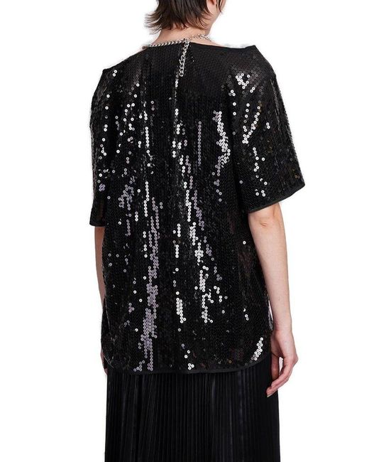 Junya Watanabe Black Sequin Embellished Chain Detailed Top