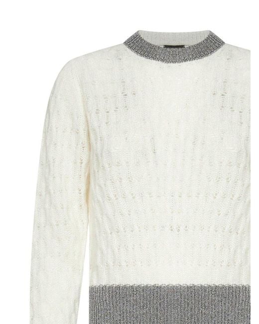 Pinko White Crewneck Two Tone Knitted Jumper