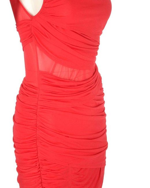GAUGE81 Red Moni One-shoulder Draped Maxi Dress