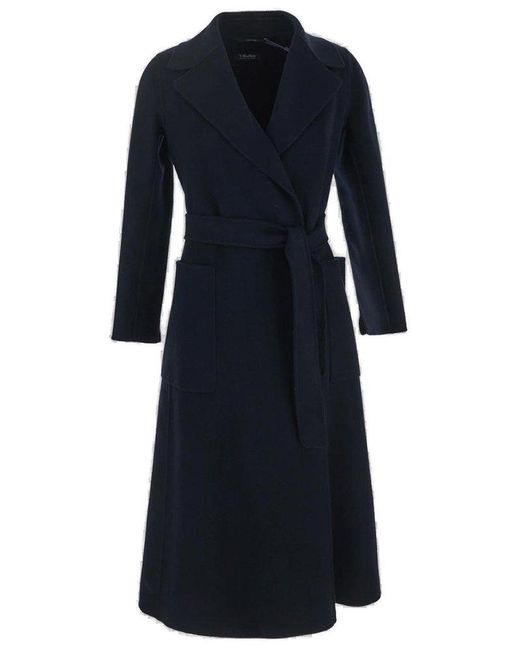 Max Mara Blue Giuletta Belted Virgin Wool Coat