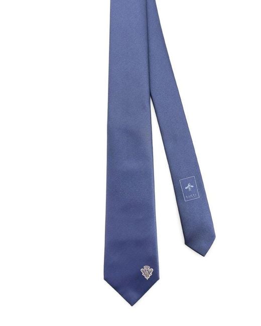 Gucci Blue Silk Tie With Lord Detail for men