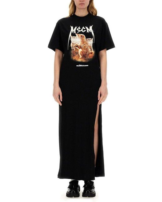 MSGM Black Dress With Print