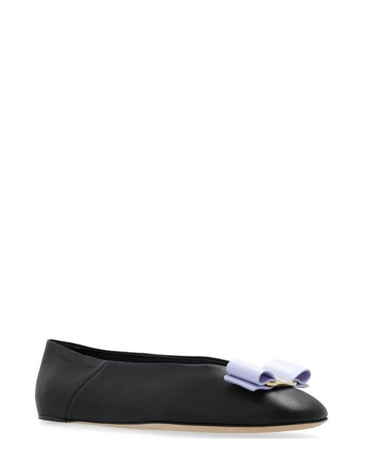 Ferragamo Black Vanna Bow Detailed Ballet Flats