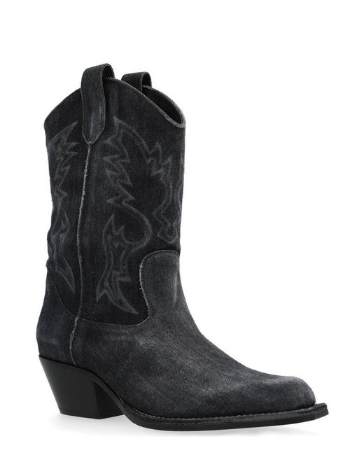 Vic Matié Black Pattern-Printed Denim Cowboy Boots