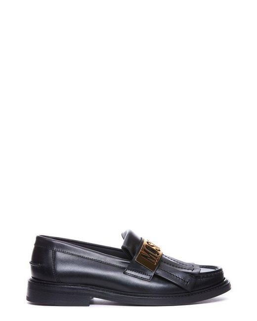 Moschino Black Logo Plaque Slip-on Loafers for men