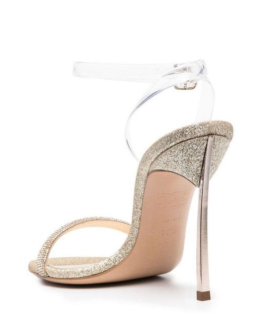 Casadei White Glittered High-heeled Sandals