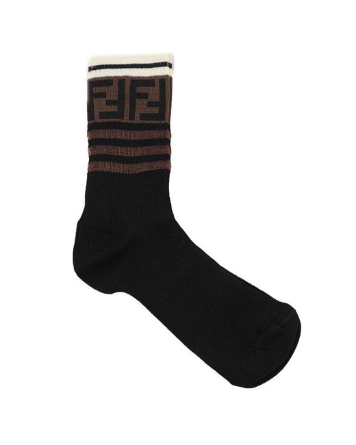 Fendi Black Logo Monogrammed Ribbed Socks