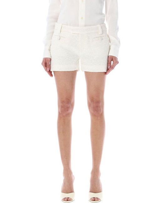 AMI White Paris Straight Hem Tweed Tailored Shorts