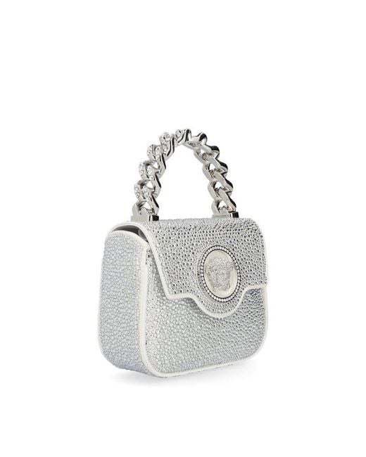 Versace White La Medusa Embellished Mini Tote Bag