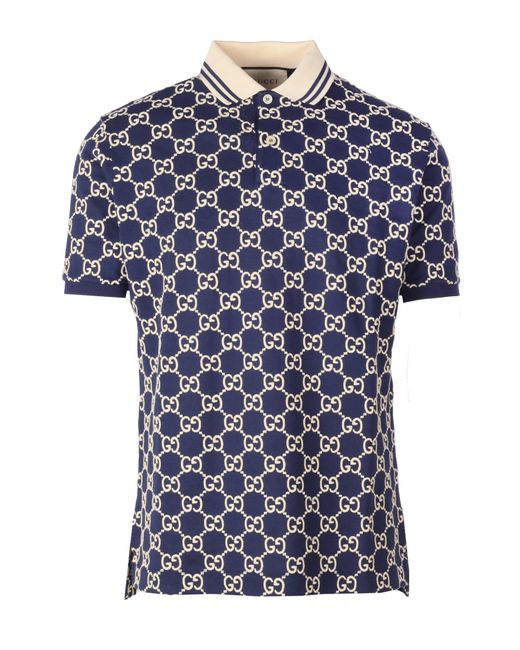 Gucci Cotton Gg Polo Shirt in Navy Blue (Blue) for Men - Save 45% - Lyst