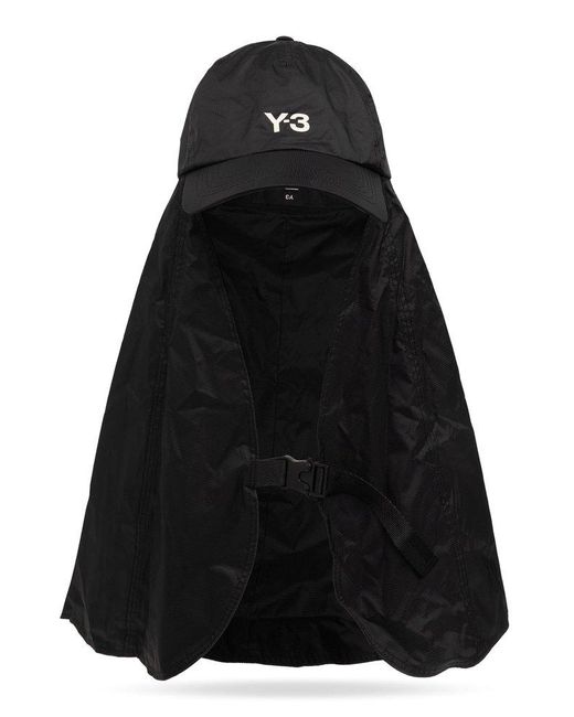 Y-3 Black Ripstop Textured Logo Printed Neck-flap Hat for men