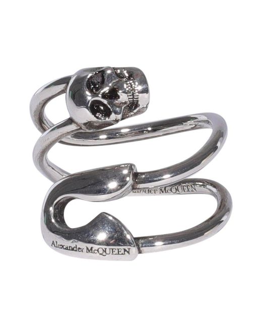 Alexander McQueen Metallic Safety Pin Skull Detailed Ring for men