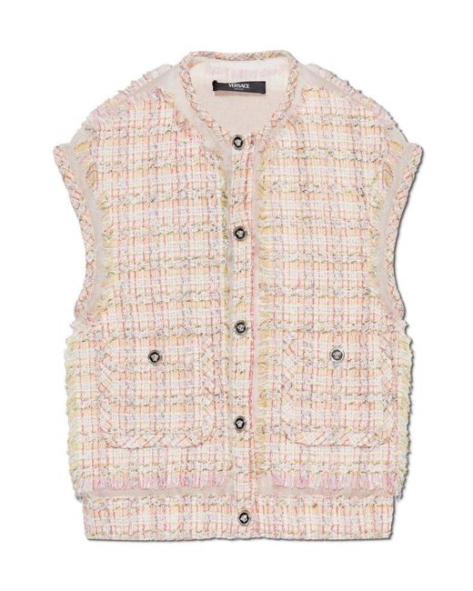 Versace Natural Button-Up Tweed Gilet
