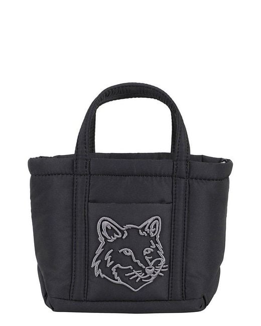 【MAISON KITSUNE】Fox Head Poofer Mini Tote Bag Black ☆ Maison Kitsuné Fox Head Puffer Mini Tote Bag in Black | Lyst