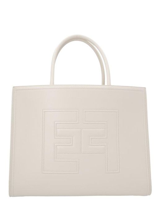 Elisabetta Franchi Synthetic Logo Embossed Shopper Bag in White ...