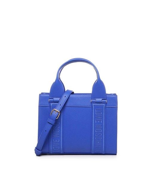 Love Moschino Blue Logo Embroidered Mini Tote Bag